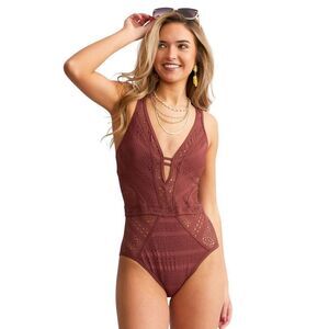 NWT Becca by Rebecca Virtue Crochet Color Play Swimsuit Coconut